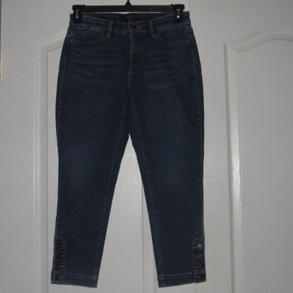 TALBOTS Flawless Five Pocket Ankle Dark Wash Curvy Jeans Size 4 Petite - Picture 1 of 7